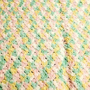Baby Blanket Throw Crochet Afghan Unisex White Green Yellow Pink Crib